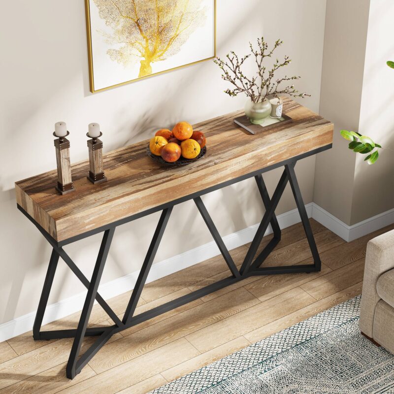 Console Table, 55" Farmhouse Sofa Table Wood Entryway Table - Image 5