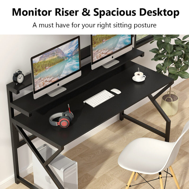 Computer Desk, 55" Office Desk Gaming Table with Monitor Stand - Image 6