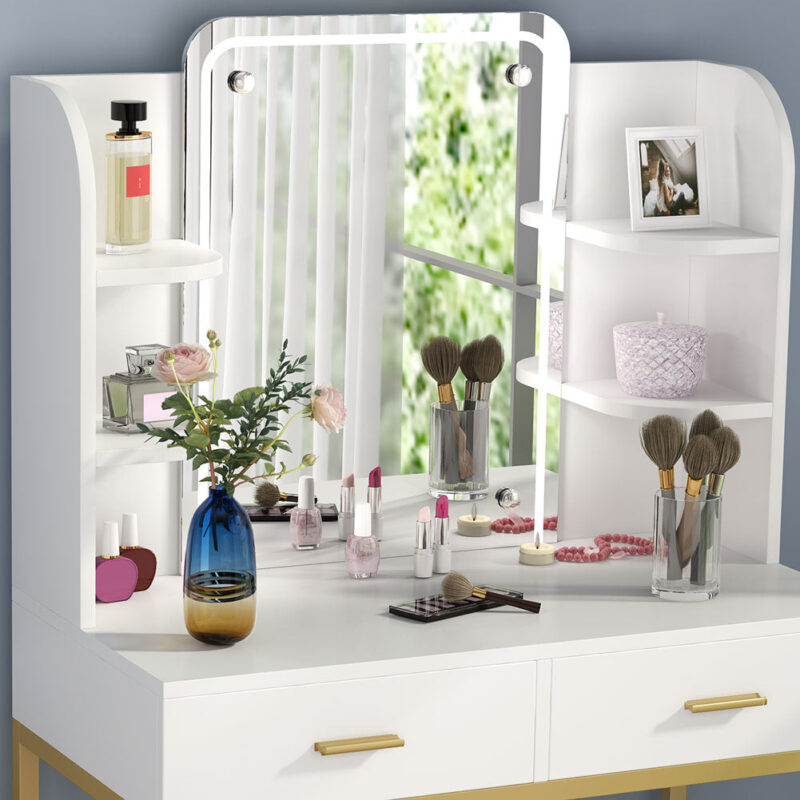 Vanity, Large Dressing Table Desk with Cushioned Stool - Image 5