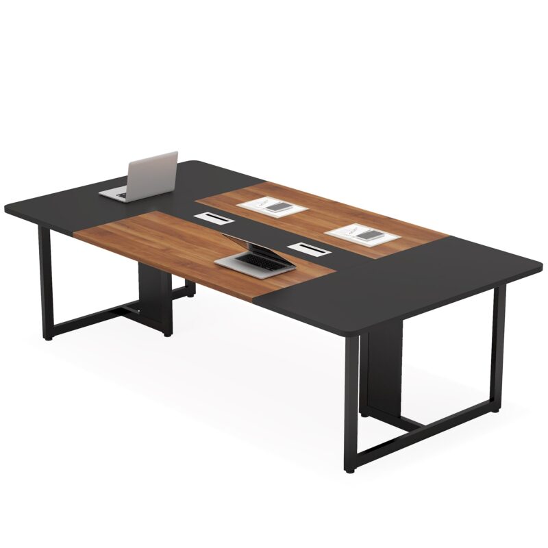 8FT Rectangle Conference Table, 10 People Meeting Table with Grommets