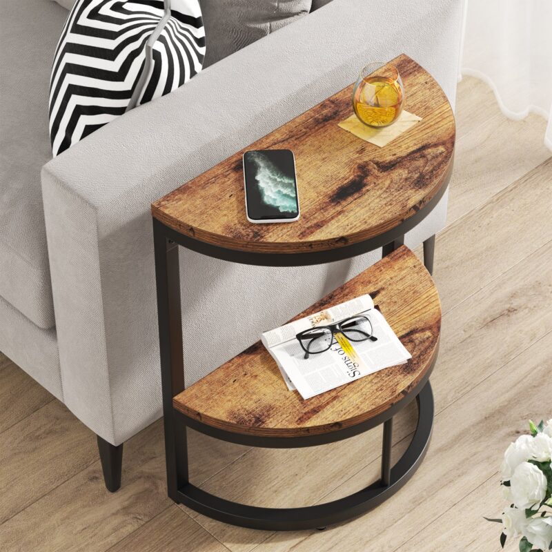 End Table, Half Round Narrow Side Table with Metal Frame - Image 7