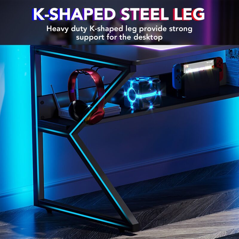 Gaming Desk, 47’’ Computer Desk with Shelves & K-Shaped Leg - Image 5