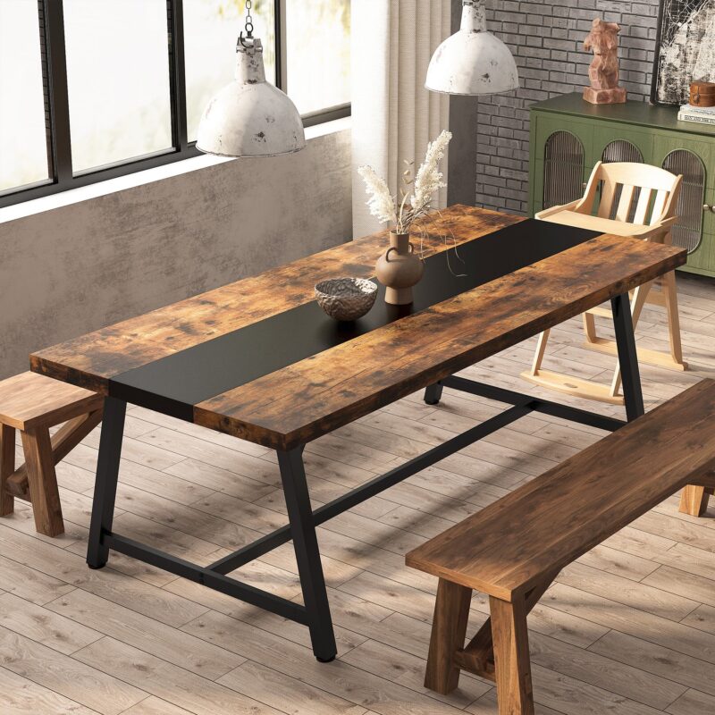 Dining Table for 8 People, 70.87" Rectangular Wood Kitchen Table - Image 4