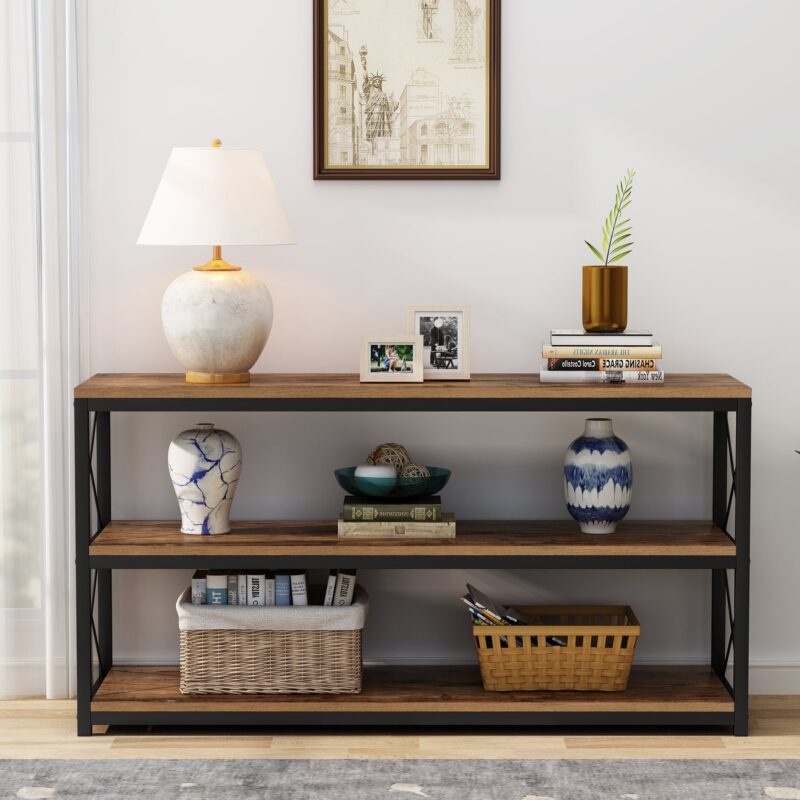 Console Sofa Table with Open Shelf, Industrial TV Stand - Image 7