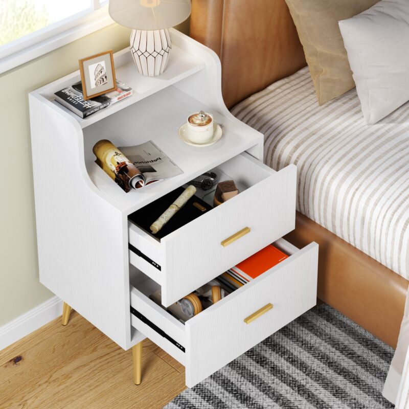 Nightstand, Modern Bedside Table with 2 Drawers - Image 5