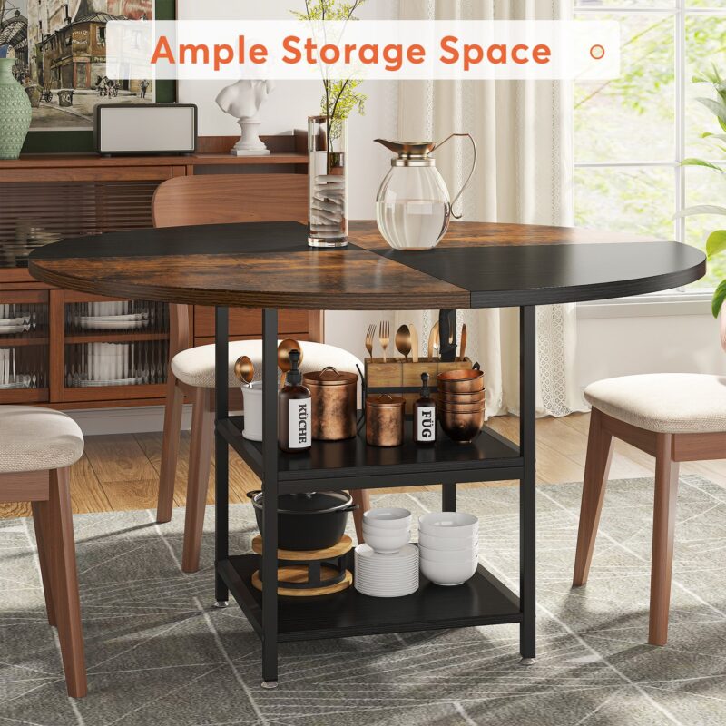 Dining Table, Round Kitchen Dinner Table with Storage Shelf - Image 6