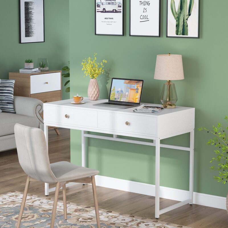 Computer Desk with 2 Drawers, Multifunctional Study Writing Desk - Image 8