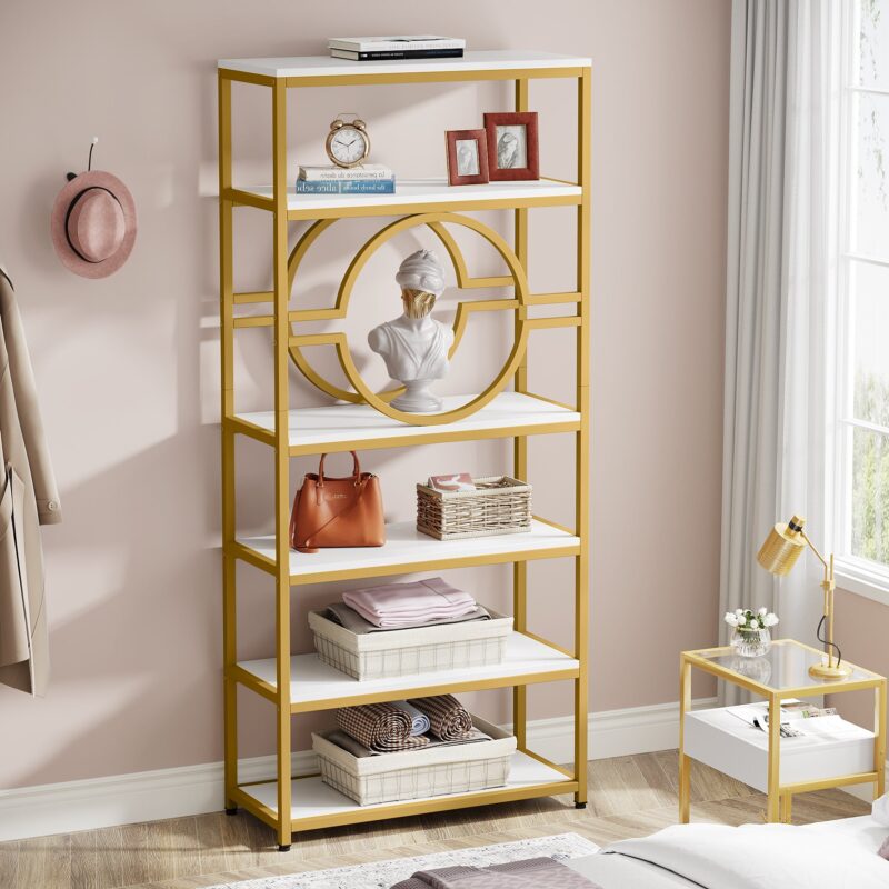 Bookshelf, 6-Tier Etagere Bookcase Freestanding Storage Shelf - Image 4