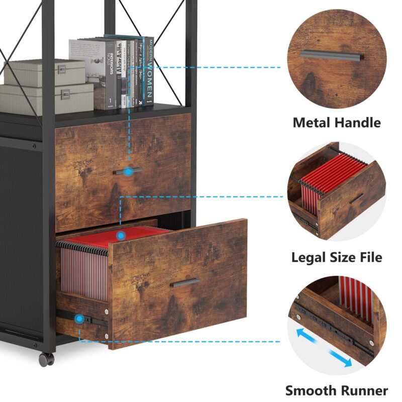 File Cabinet, 2 Drawer Rolling Vertical Filing Cabinet for Legal Size - Image 5