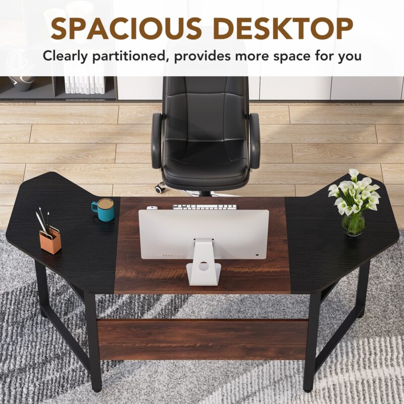 Computer Desk, 66.5" Wing-Shaped Executive Desk Study Table - Image 5