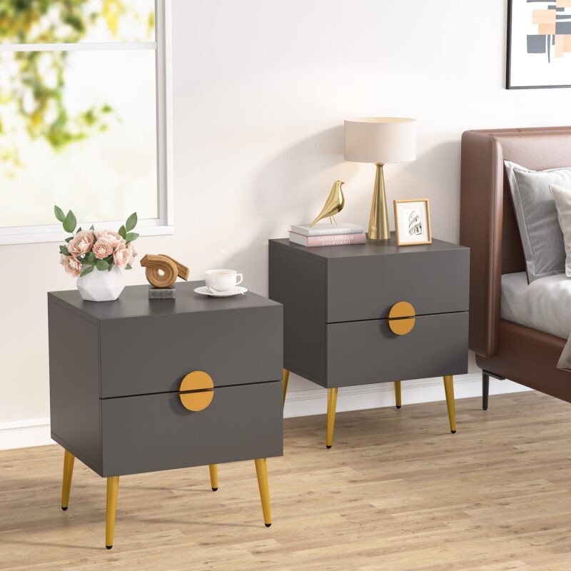 Nightstands, Modern Bedside Table with 2 Drawers - Image 7