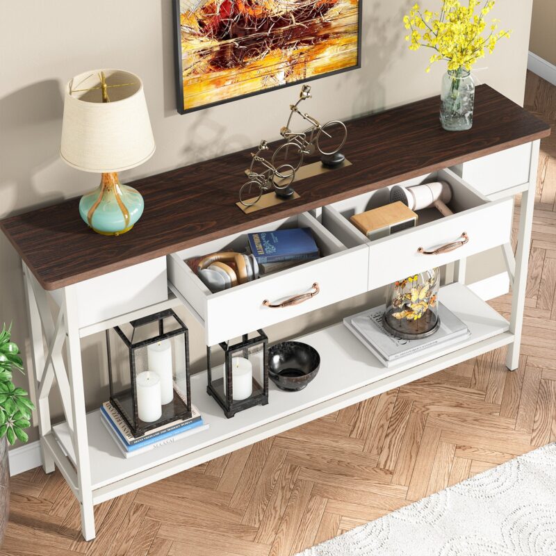 Console Table, 70.9" Sofa Table with Drawers & Storage Shelves - Image 5