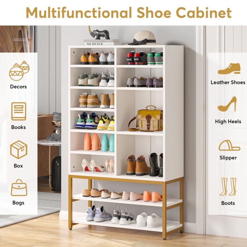 Shoe Cabinet, Freestanding Shoe Rack with 10 Adjustable Compartments - Image 5