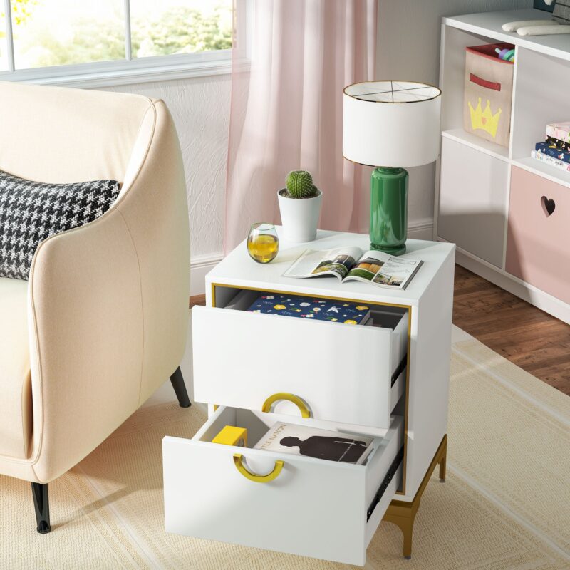 Nightstand, Modern Tall Bedside Table with 2-Drawer - Image 5