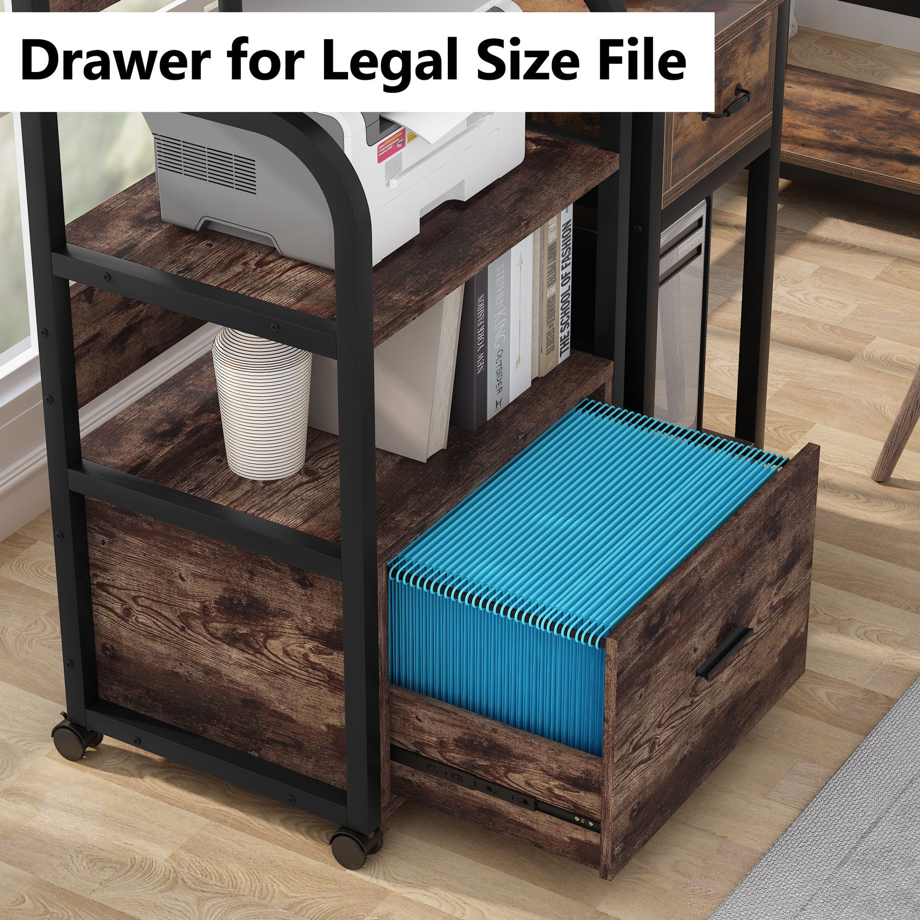 File Cabinet, 3 Tier Mobile Printer Stand with Legal Size Drawer ...