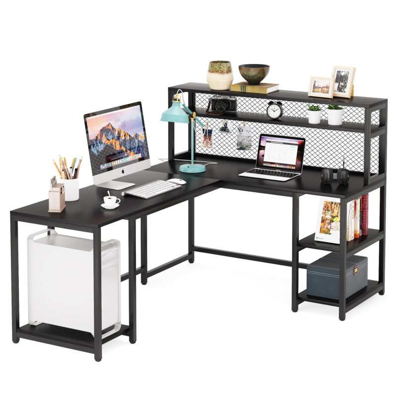 L-Shaped Desk, 67" Reversible Large Computer Writing Desk with Hutch - Image 7