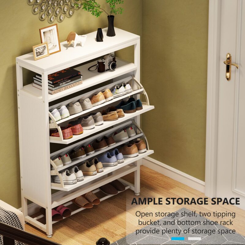 Shoe Cabinet, Tipping Bucket Shoe Storage Rack with Open Shelves - Image 5