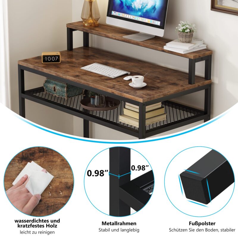 Computer Desk, Industrial Writing Desk with Monitor Stand - Image 6