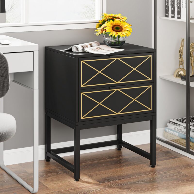 Nightstand, Modern Bedside Table Sofa End Table with 2 Drawers - Image 5