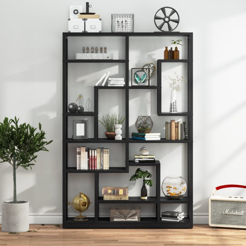 Bookshelf,  Standing Shelf Bookcase Storage Rack, Black - Image 4