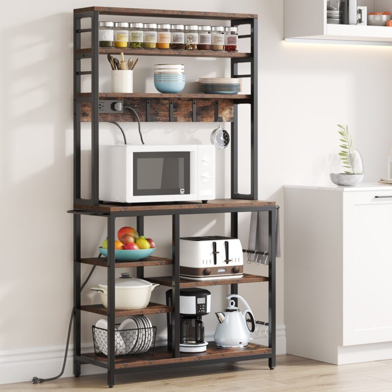 8-Tier Kitchen Baker’s Rack with Power Outlet & Hooks