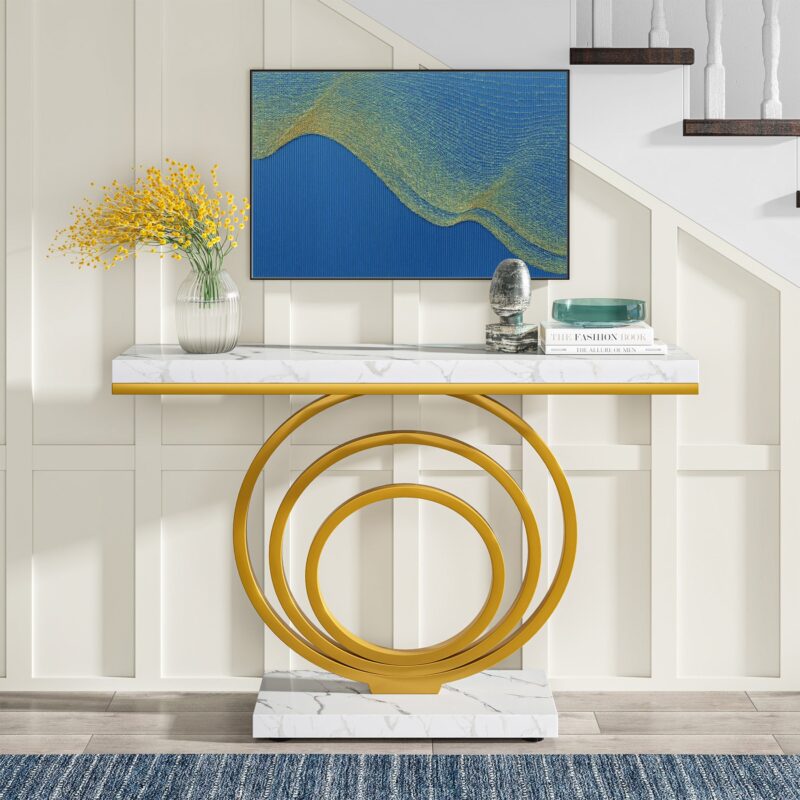 Console Table, 41" Entryway Sofa Table with Gold Ring Base - Image 5