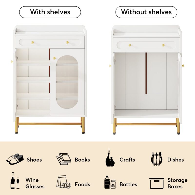 Shoe Cabinet, Modern Storage Cabinet with Drawer & Adjustable Shelves - Image 6