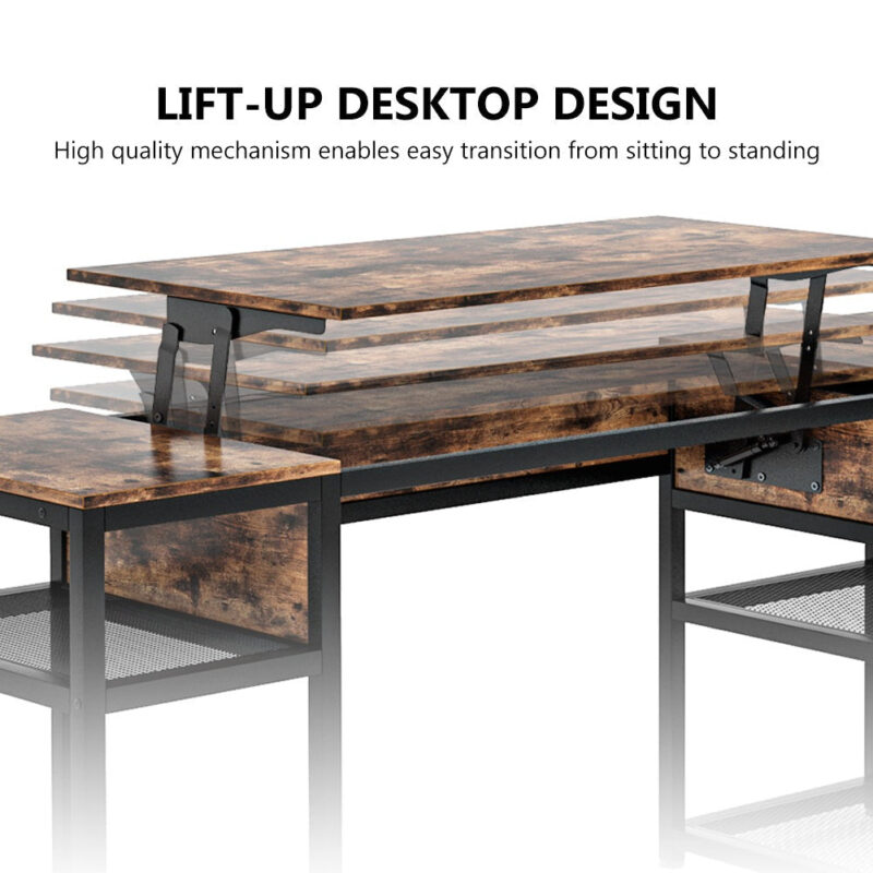 Lift Top L-Shaped Desk, Industrial Height Adjustable Corner Desk - Image 6