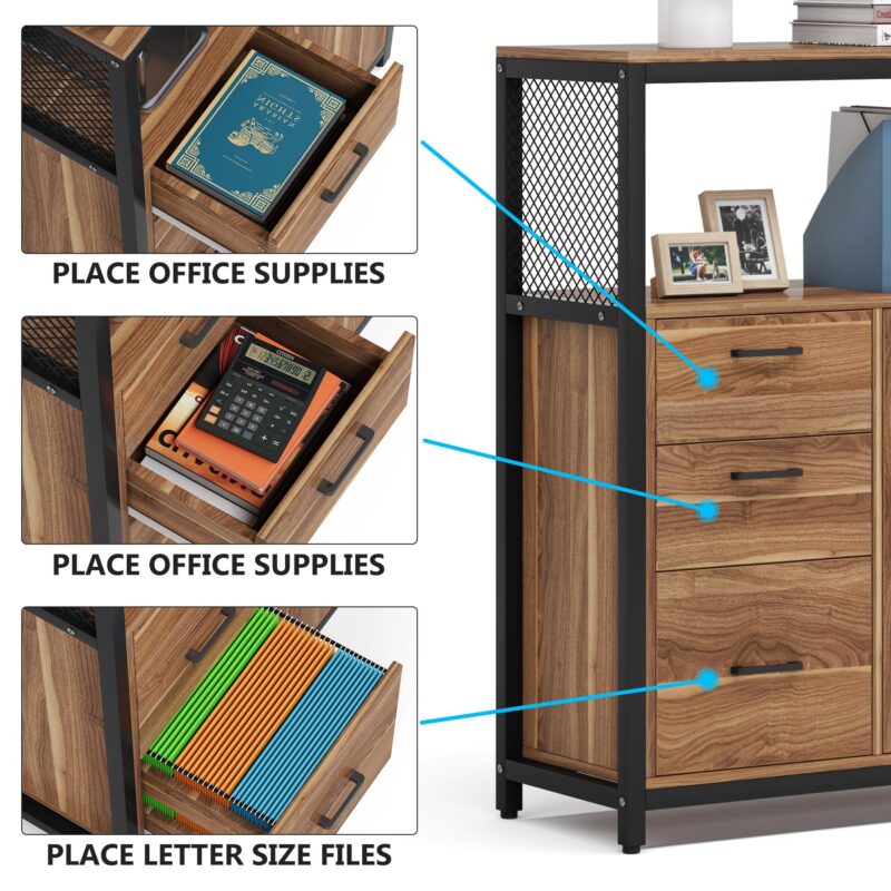 File Cabinet, 3 Drawers Lateral Filing Cabinet with Open Shelves - Image 5