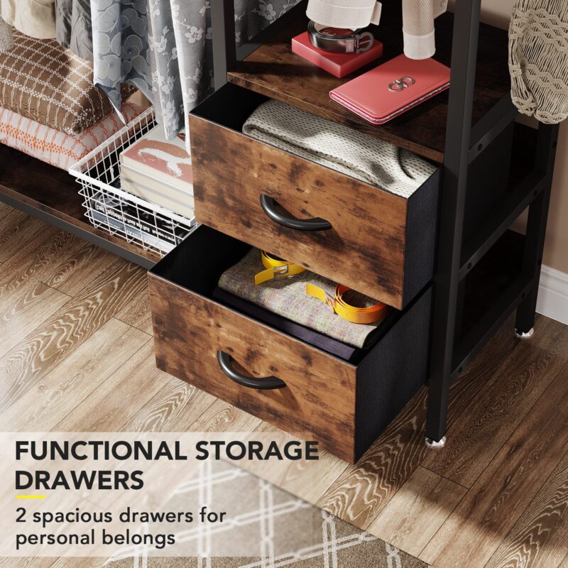 Freestanding Closet Organizer, Clothes Rack with Drawers and Shelves - Image 5