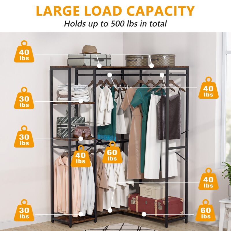 Freestanding Closet Organizer, L Shaped Garment Clothing Rack - Image 4