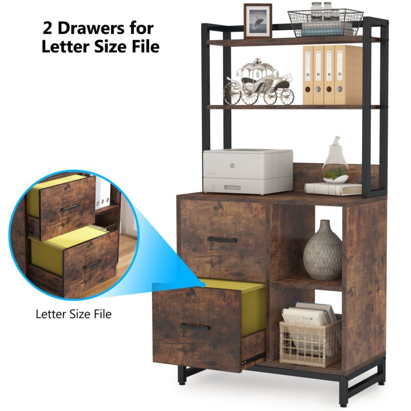 File Cabinet, 2 Drawer Vertical Filling Cabinet with Bookshelf - Image 6