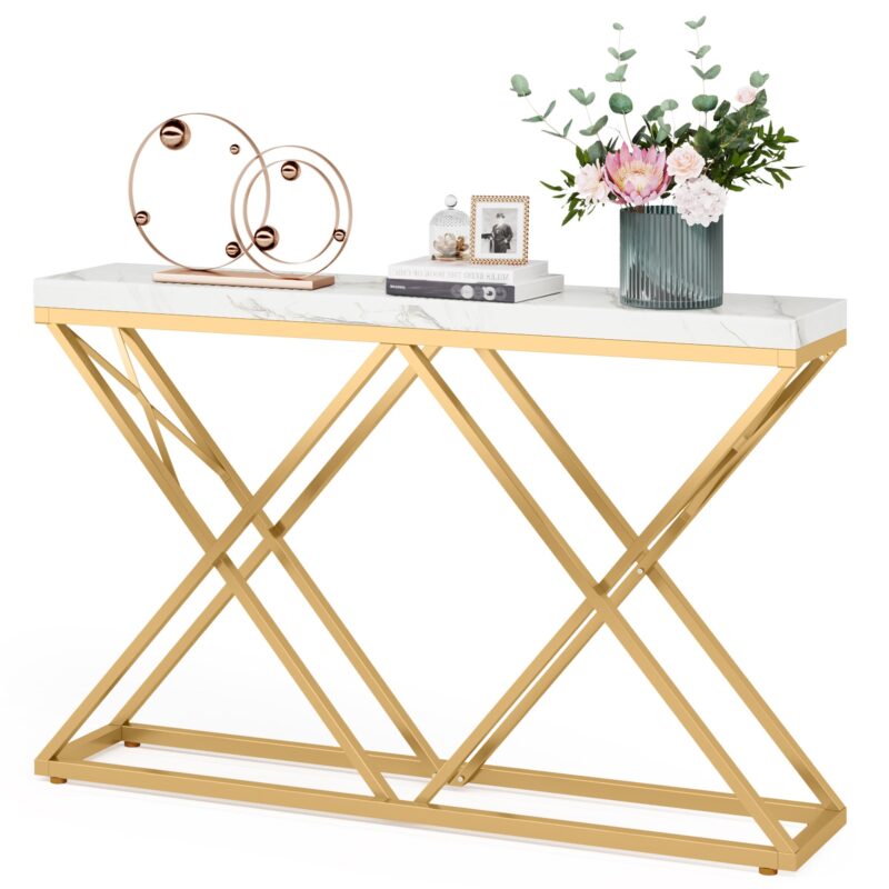 Console Table, 55" Modern Entryway Sofa Table with  Gold Metal Legs