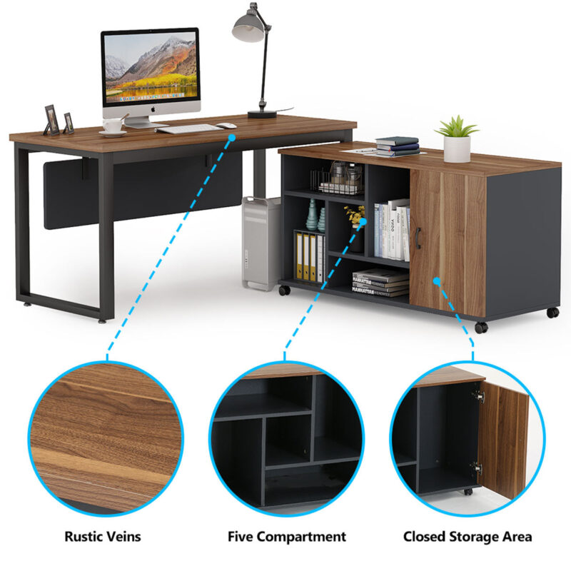 L-Shaped Computer Desk with 47 Inch File Cabinet Set - Image 5