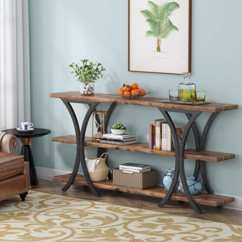 Console Table, Industrial Entryway Sofa Table with 3-Tier Shelves - Image 5