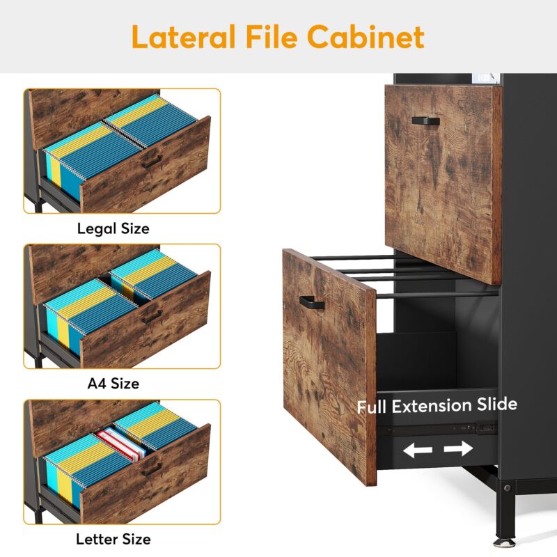 File Cabinet, 2 Drawer Lateral Filing Organization Storage Cabinet - Image 6