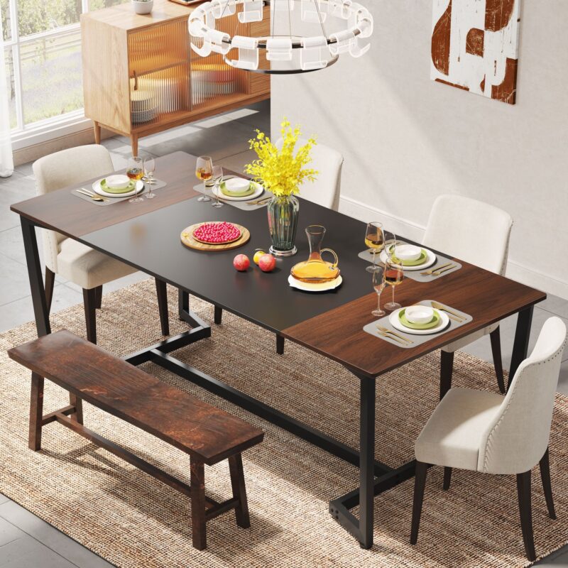 Dining Table, 71" Rectangular Kitchen Table Dining Room Table for 6 People - Image 3