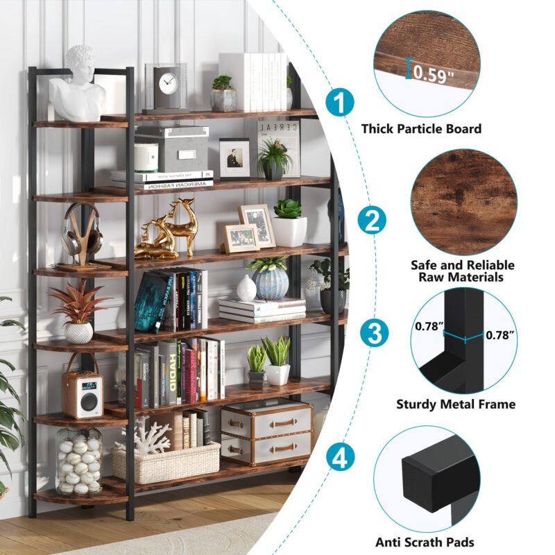 Triple Wide 6-Shelf Bookshelves , 6-Tier Large Etagere Bookcase - Image 4