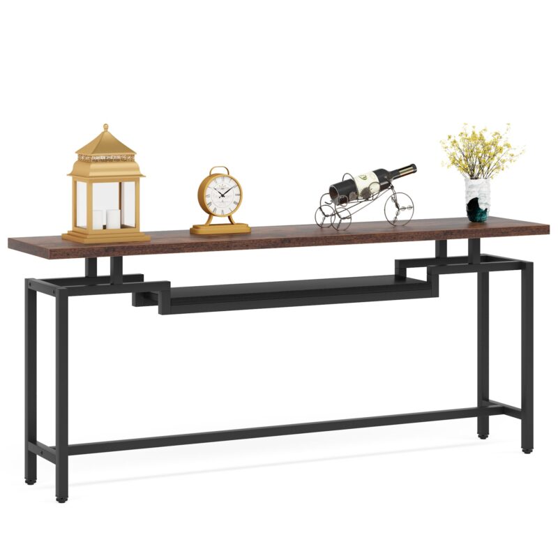 Console Table, 70" Sofa Table with 2 Tier Storage Shelves