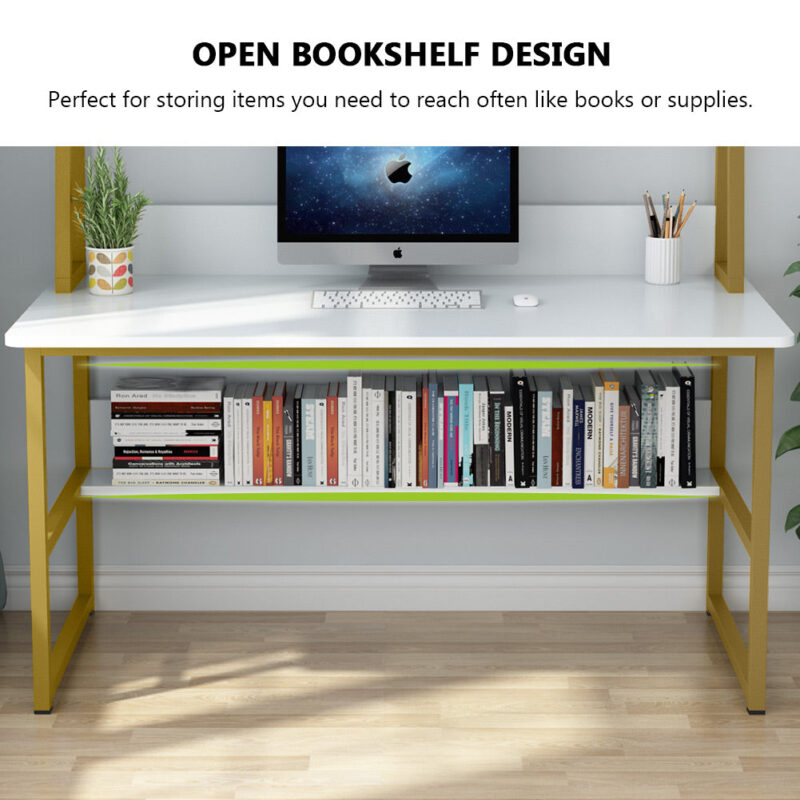 Computer Desk, Heavy Duty Writing Desk with Hutch & Bookshelf - Image 6