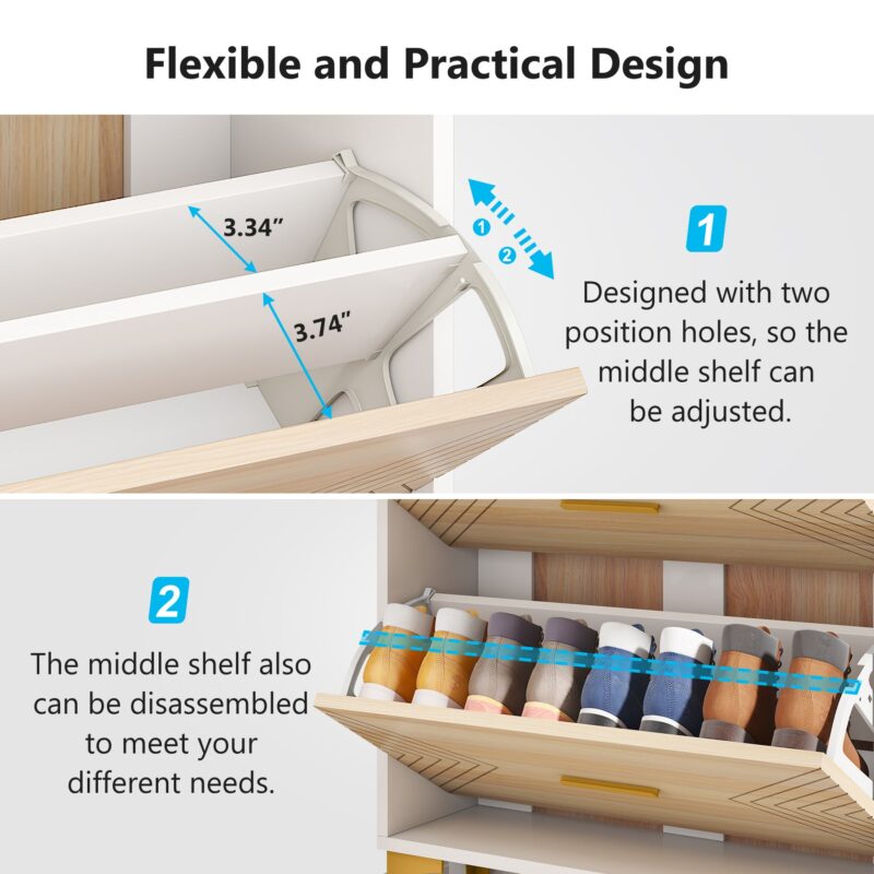 Shoe Cabinet, Slim Hidden Shoe Rack Organizer with 3 Flip Drawers - Image 5