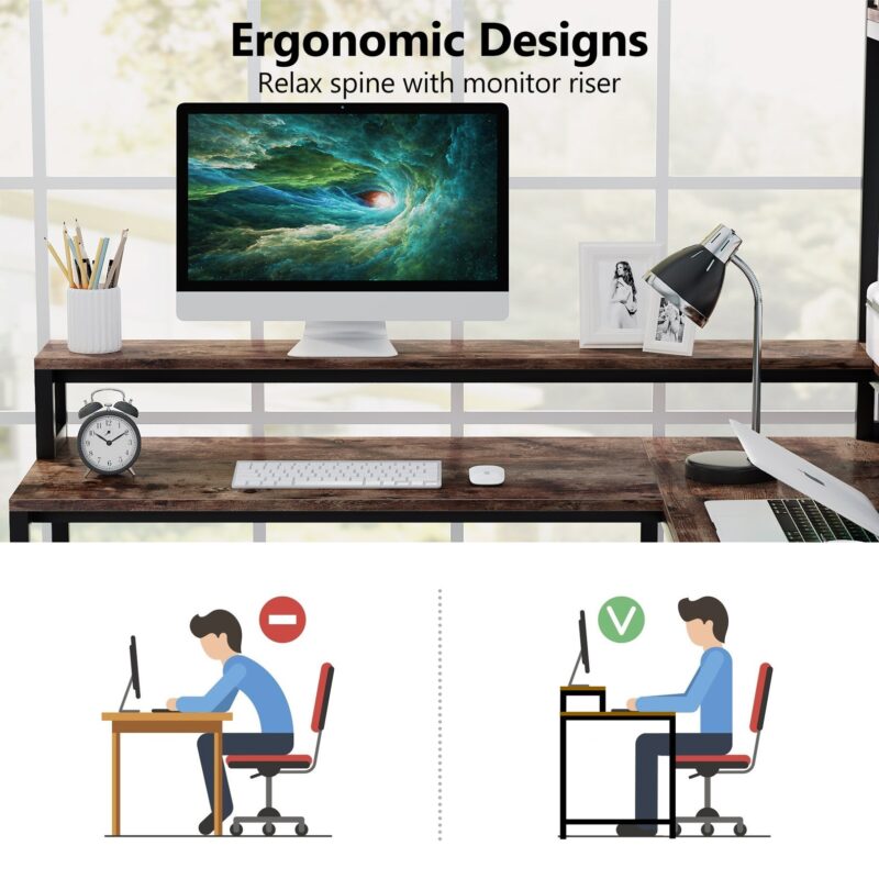 L-Shaped Desk, Corner Computer Desk with Hutch and Monitor Stand - Image 5