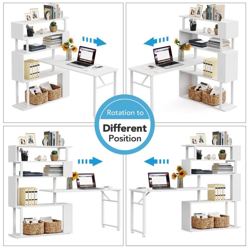 Rotating Desk, Reversible Computer Desk with 5 Shelves - Image 5