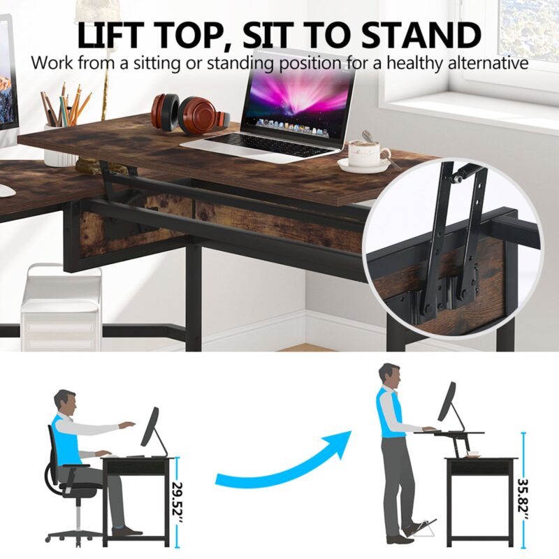 L-Shaped Desk, Height Adjustable Standing Desk with Lift Top - Image 5