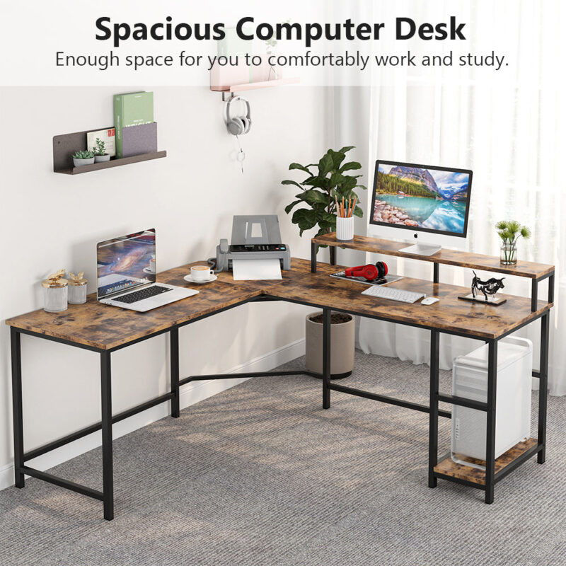 L-Shaped Desk, Corner Computer Desk with Monitor Stand - Image 4