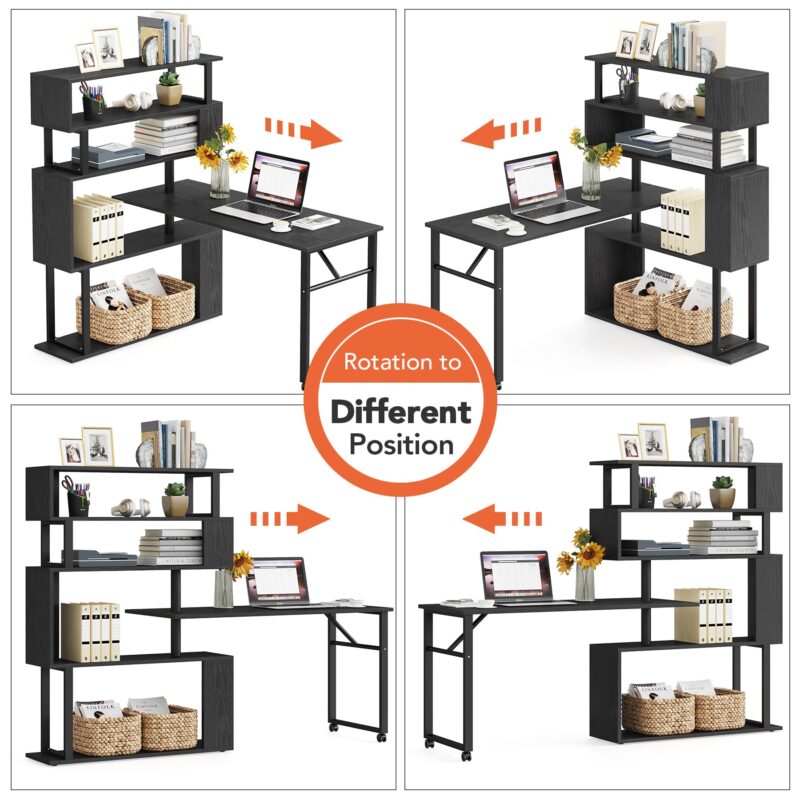 Rotating Desk, Reversible Computer Desk with 5 Shelves - Image 9