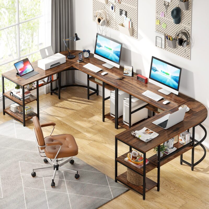 L-Shaped Desk, 59" Reversible Corner Computer Desk with Storage Shelves - Image 5