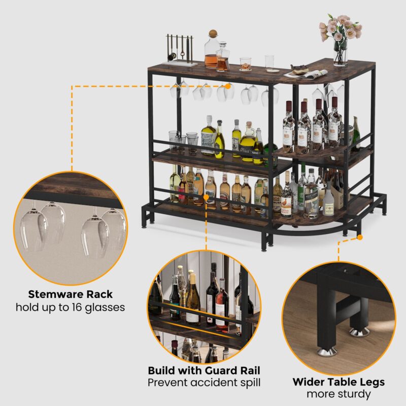 Bar Unit, 3-Tier L-Shaped Liquor Bar Table with Storage - Image 6