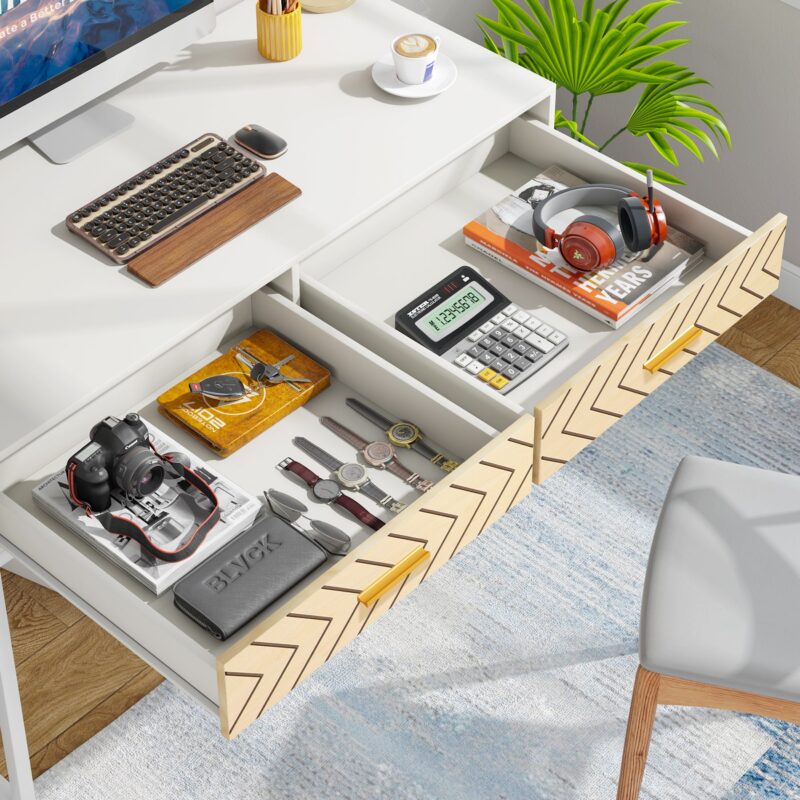 Computer Desk,  Modern Writing Table Vanity Desk with Drawers - Image 5