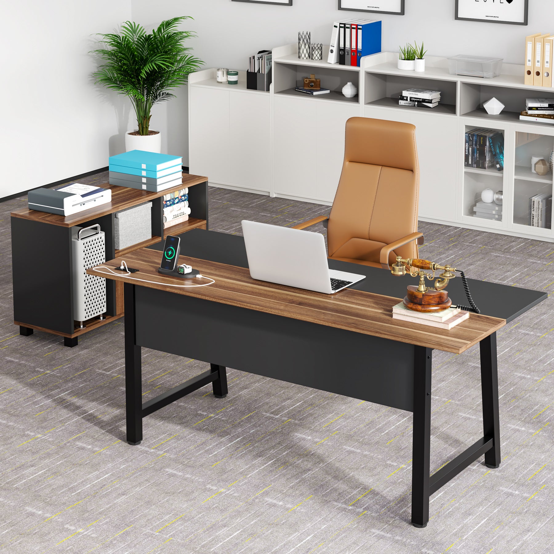 L-Shaped Desk, 70.9″ Computer Desk with Power Outlet and File Cabinet ...